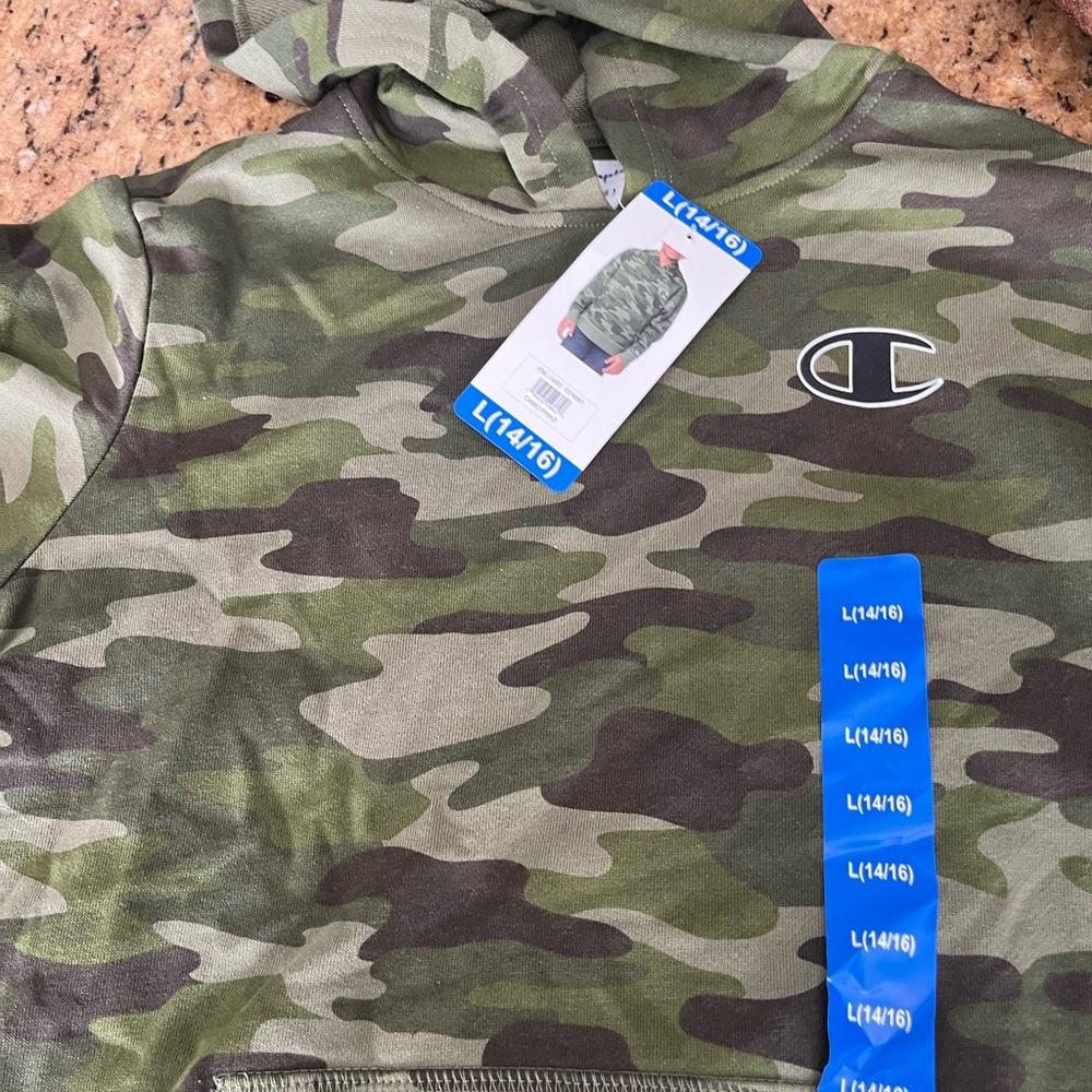 Champion Youth Camo Pullover Hoodie in Green and Brown